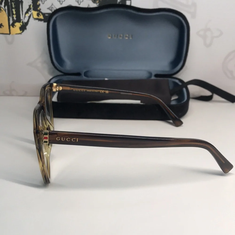 New Authentic Gucci GG0452O 004 Eyeglasses Brown Havana Oversized Square Frames